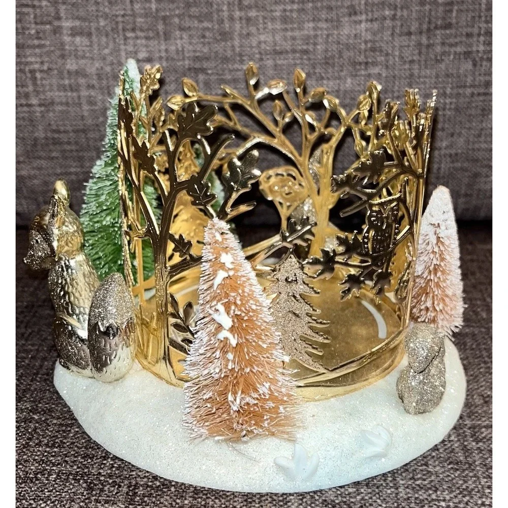 Bath Body Works Christmas Snow Scene Candle Holder Fox Rabbit Squirrel Rare